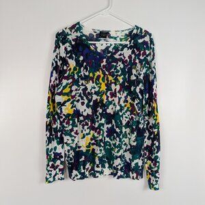 Ann Taylor Multicolor Watercolor Floral Cardigan Sweater 100% Cotton XL